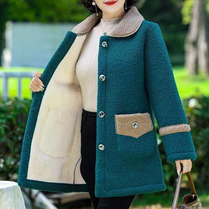 Herbst Winter Damen Jacke Dickes Fleece Warmer Mantel Damen Pelzmantel Mittellang Mutter Kleid Jacke