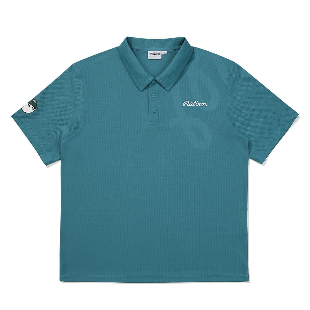 MALBON GOLF M Embossed Polo Shirt Teal Blue (Man)