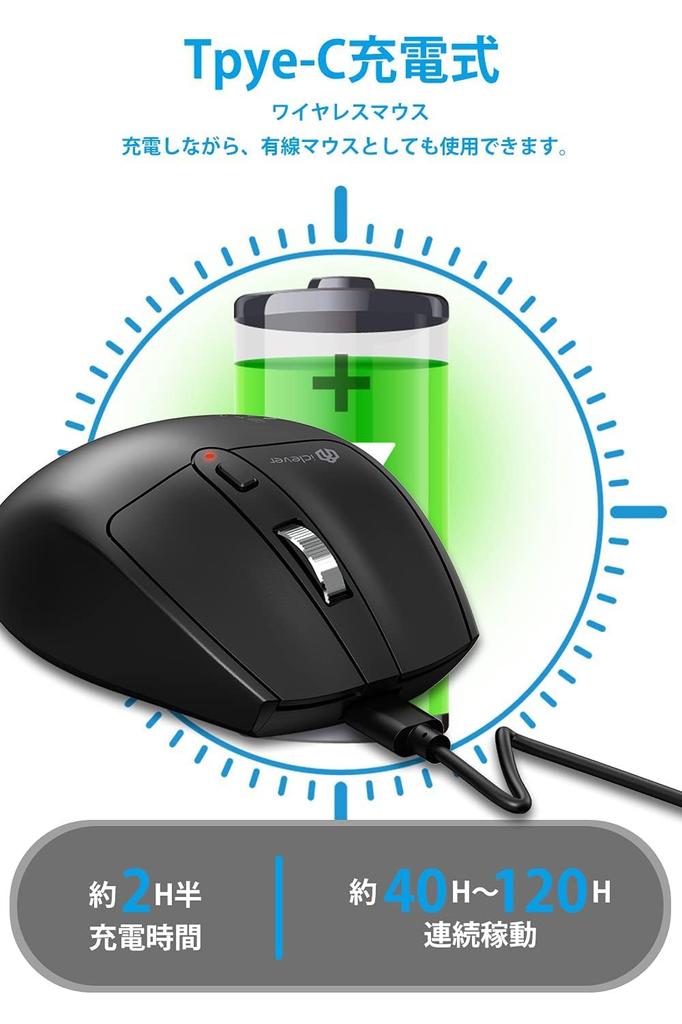 iClever Wireless Mouse, Bluetooth Mouse, Type-C Rechargeable, Quiet, Dual Mode, Multi-Pairing, Supports 3 Devices, 4 DPI Settings (800120016002400),