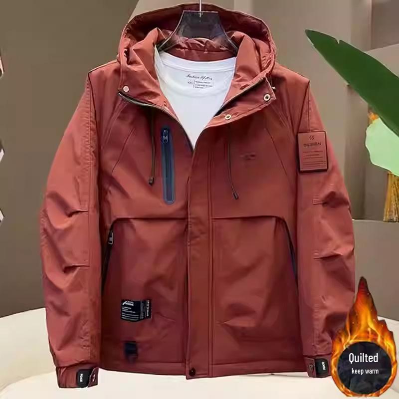Herren Winddichte Kapuzenjacke aus Baumwolle - Frühling/Herbst 2025 Neuer Stil, Gefüttert, Verdickt, Trendmarke Winter Arbeitskleidung