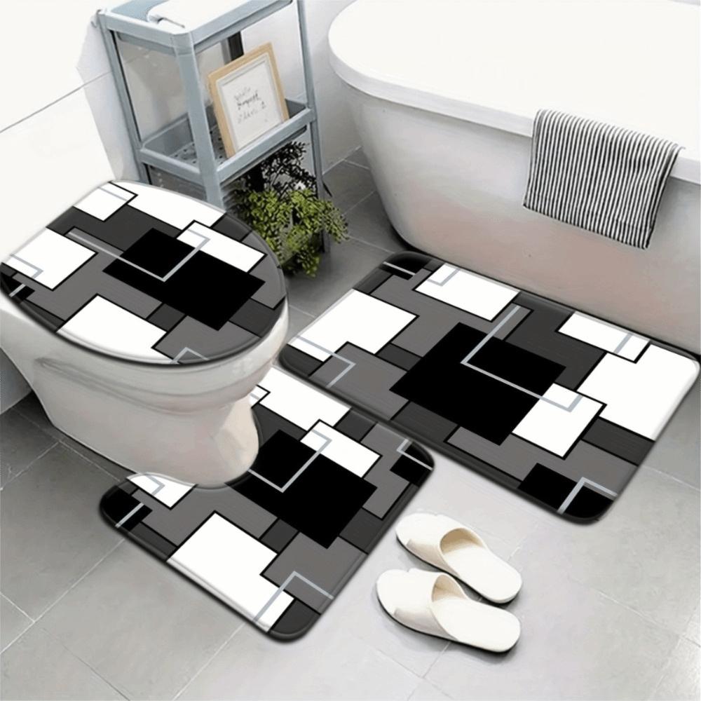 3PCS/SET Marble Pattern Bathroom Mat Soft Toilet Lid Cover Nordic-style Non-Slip Rug Home Floor