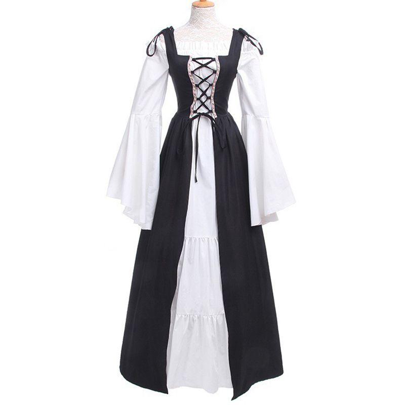 Renaissance Womens Vintage Medieval Long Dress Halloween Gothic Costume Gown