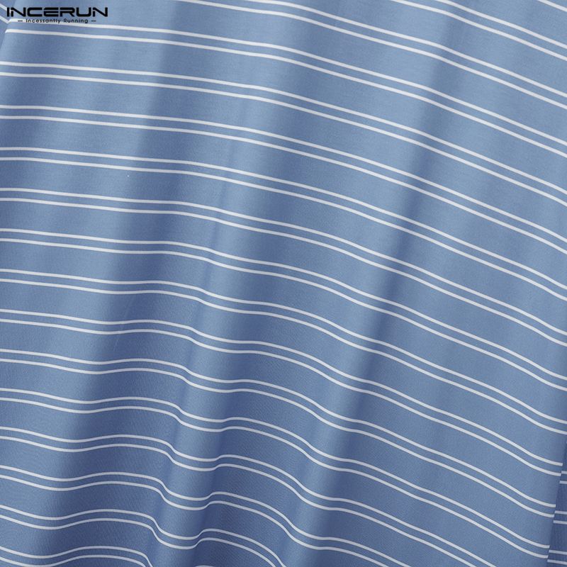 INCERUN Oversized Men Long Sleeve Striped Loose Casual Tops T-shirts