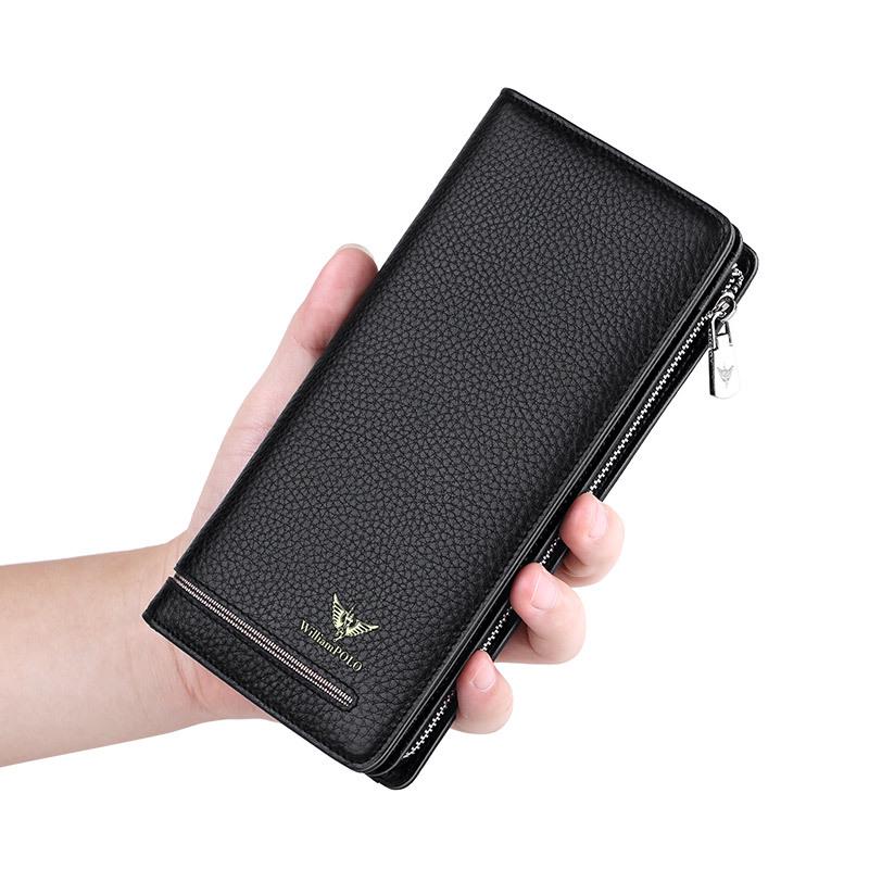 King Paul Herren Echtes Leder Diebstahlsichere Lange Reißverschlussbrieftasche