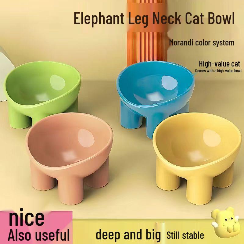 Elephant Leg Anti-Tip Double Pet Bowl - Cat & Dog Macaron Design for Food & Water