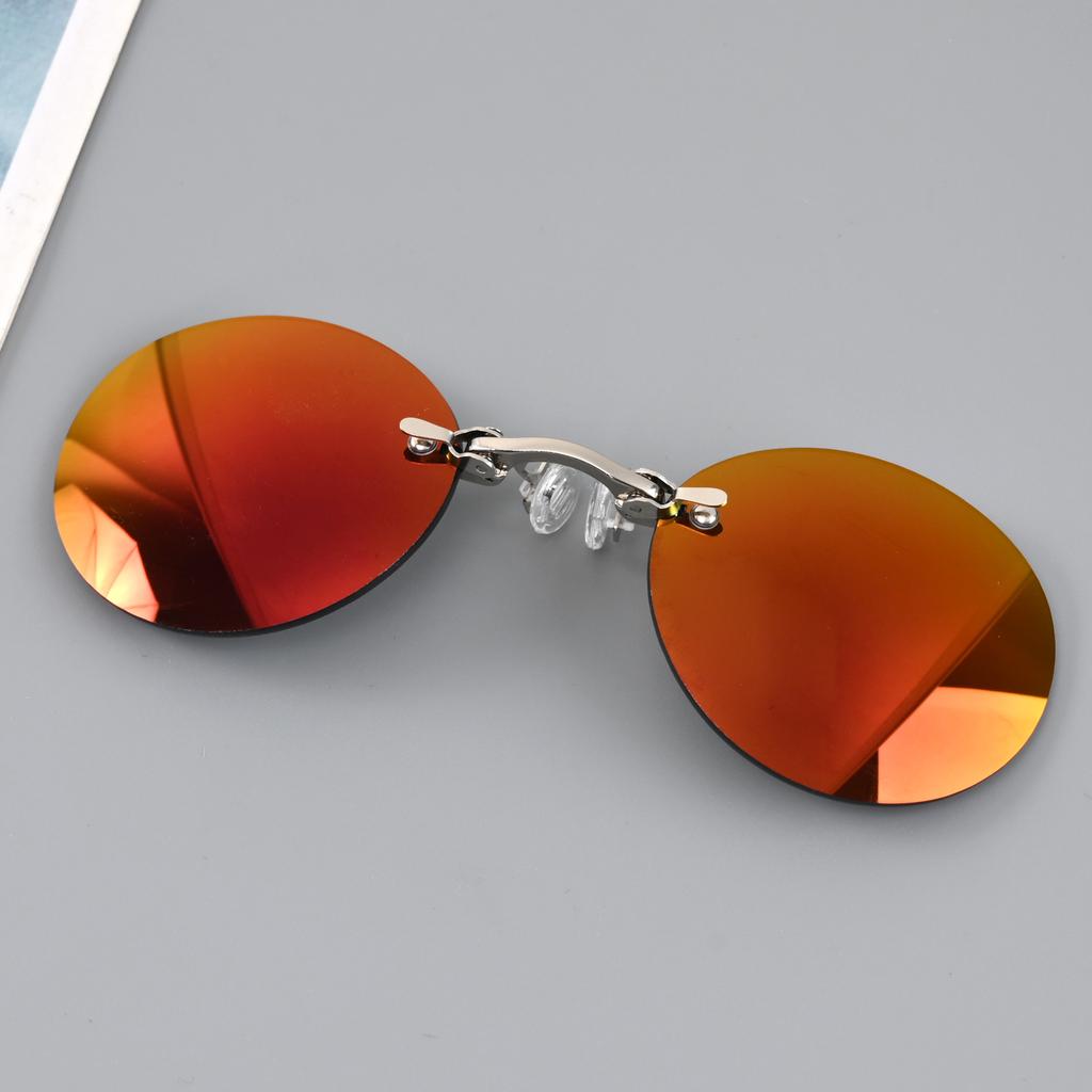 Clip On Nose Glasses Sunglasses Round Rimless Clip-On Driving Glasses Vintage Women Men Eyeglasses UV400 Eyewear Accessories 1PC