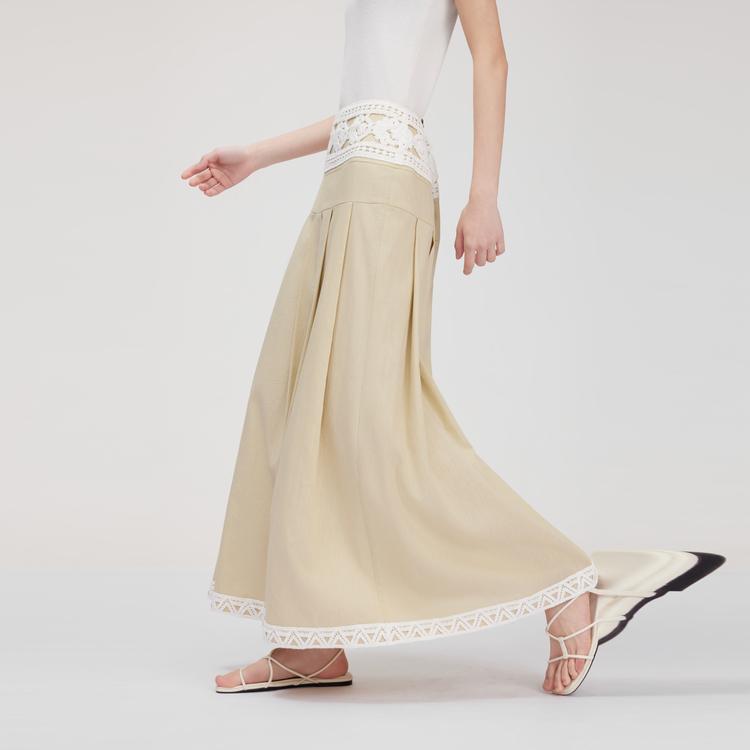 ELLE Chic Solid Color Simple Comfortable Casual Long Skirt Women skirts Khaki ER51495