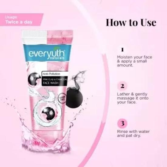 Everyuth Naturals Anti Pollution Pink Clay & Charcoal Face Wash 50 G (Pack of 3)