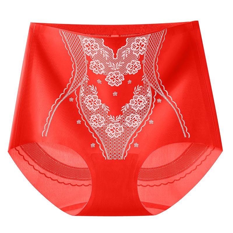 Damskie Letnie Majtki w Stylu Narodowym z Nadrukiem, z Wysokim Stanem, Lekko Modelujące Brzuch, 7A Antybakteryjne, z Lodowego Jedwabiu, Szybkoschnące, Podnoszące Biodra