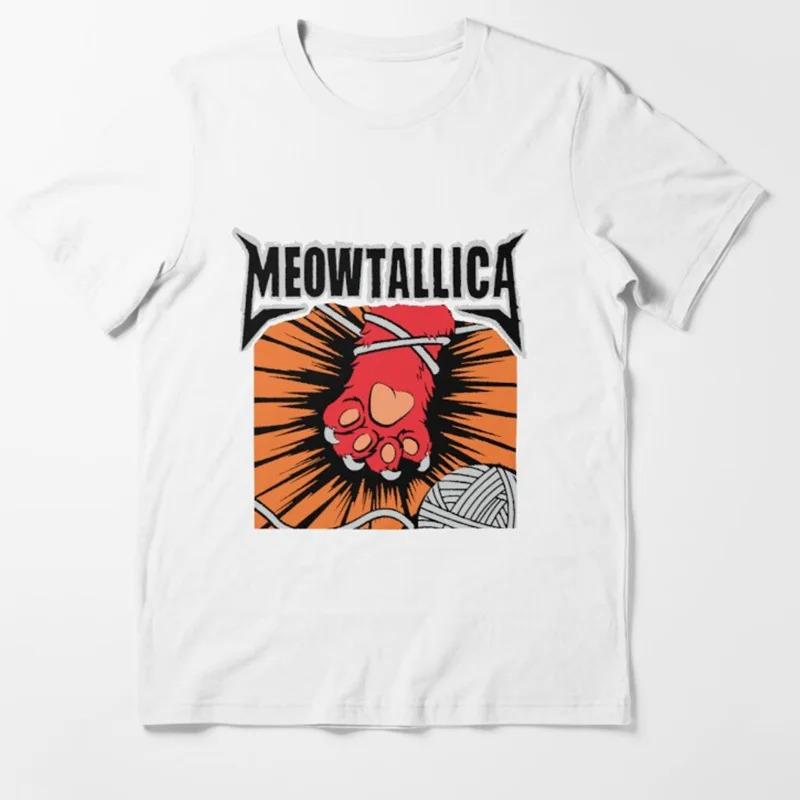2026 Funny Cat Meowtallica Cat Rock Music Printed Cotton Tshirt Unisexs Summer Casual Top Short Sleeve Classic Male Unisex Tee