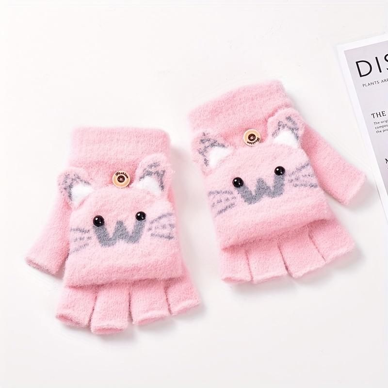 Fleece Knitted Gloves for And with Half Finger Cute Cartoon Thickened Flap To Keep Warm In Autumn and Winter Korean Version To Prevent Cold