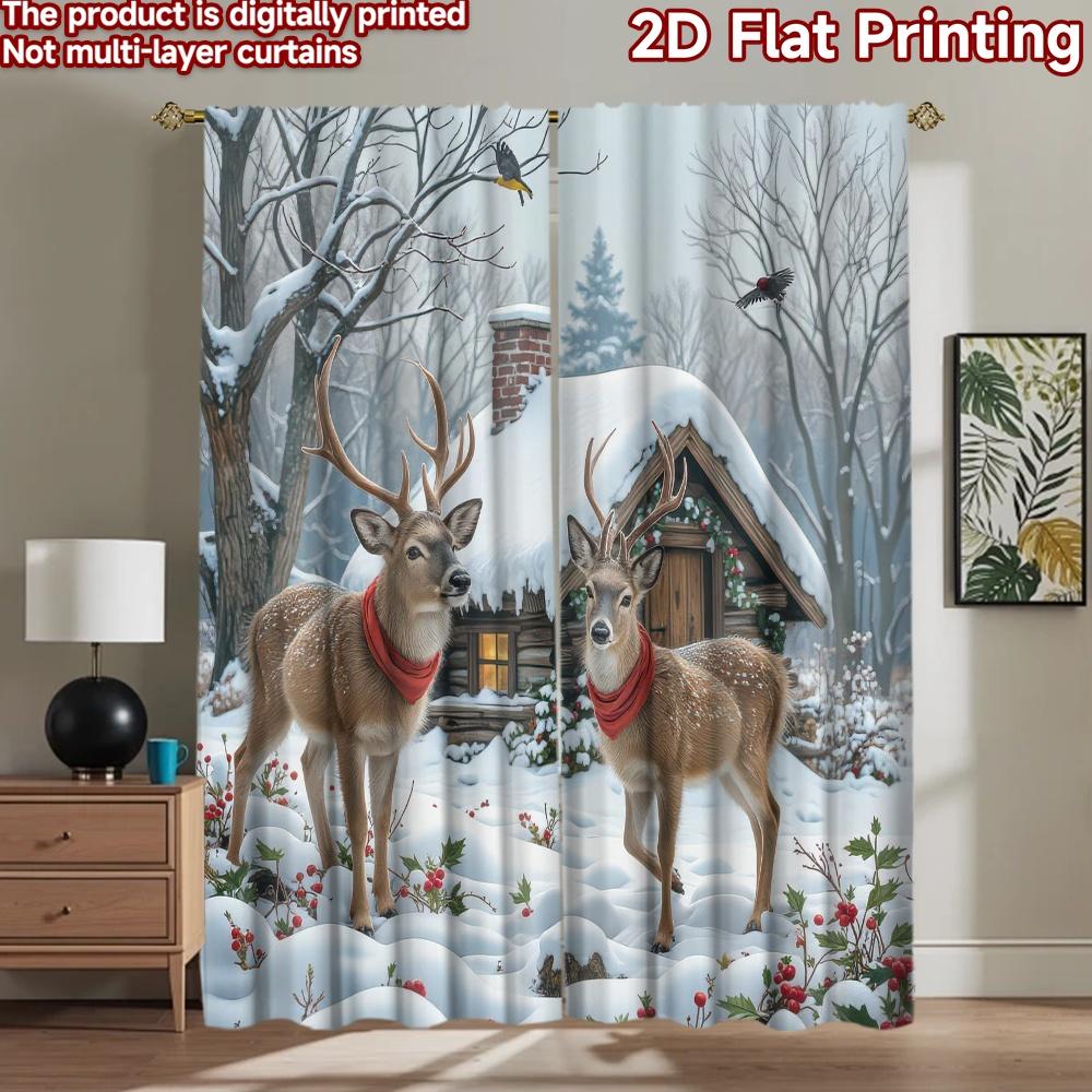 2D flat Photography Backdrop Popular Scene Backdrop Christmas Snowy Deer Scene 100% Polyester Family Party Decoration Use