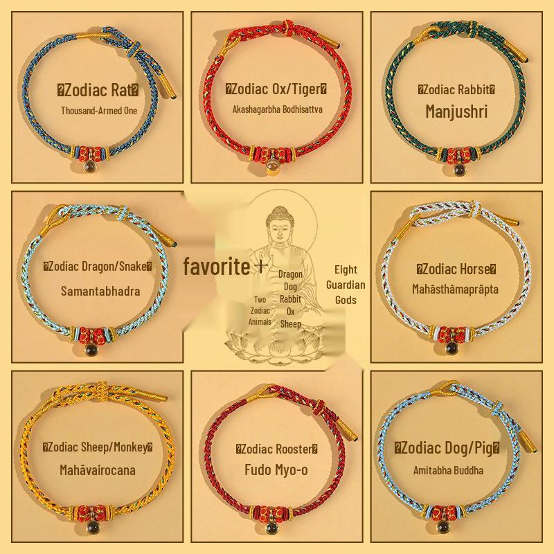 Manjushri Zodiac Hand Rope with Micro-carved Eight Great Protectors Tai Sui Benming Colorful Dragon Rope for Men and Women