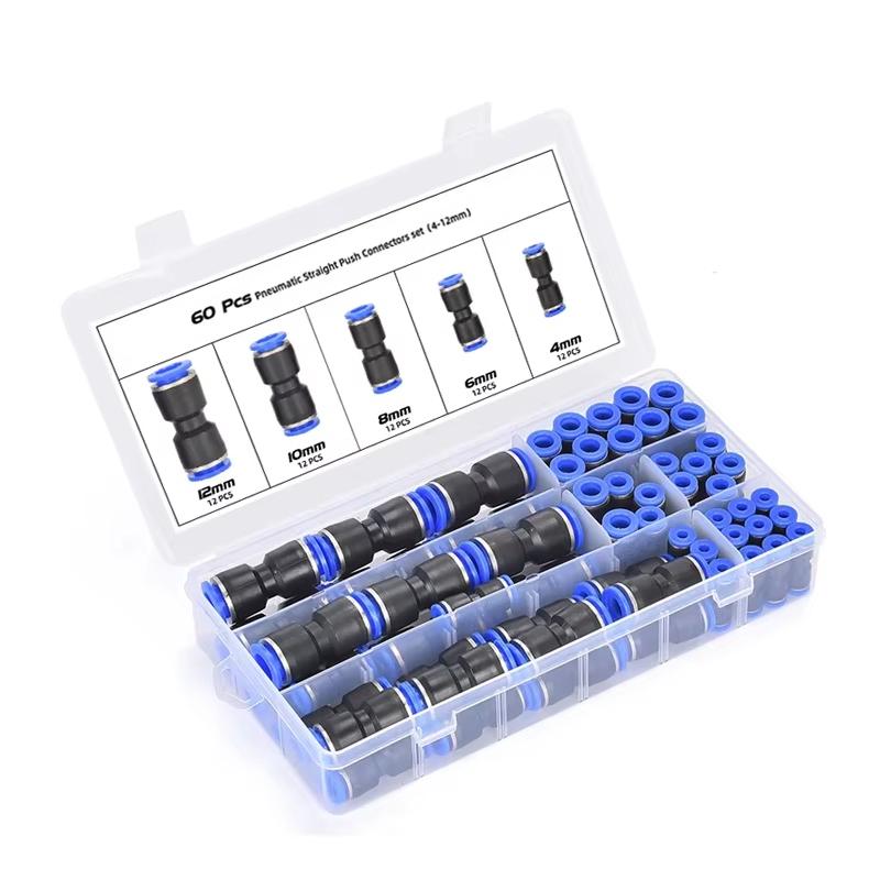 60PCS Boxed Set Air Straight Pneumatic Fittings PU Series Water Pipes Quick Release Connector Plastic Hose Couplings PU 4 6 8mm