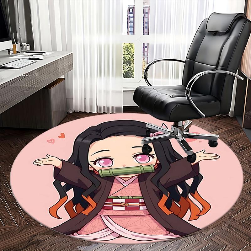 Demon Slayer,Nezuko Chair Mat Round Rug Office Carpet, Machine Washable, Non Slip, Suitable for Living Rooms, Bedrooms
