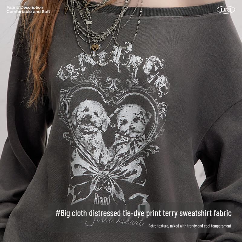 UNIFREE Women's Distressed Drop-Shoulder Oversized Sweatshirt