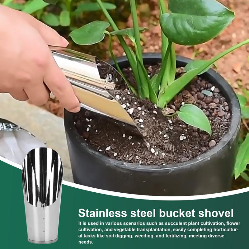 Garden Hand Shovel Bucket-Shaped Planting Scoop Lightweight Planting Supplies Stainless Steel Fertilizing Trowel For Flower