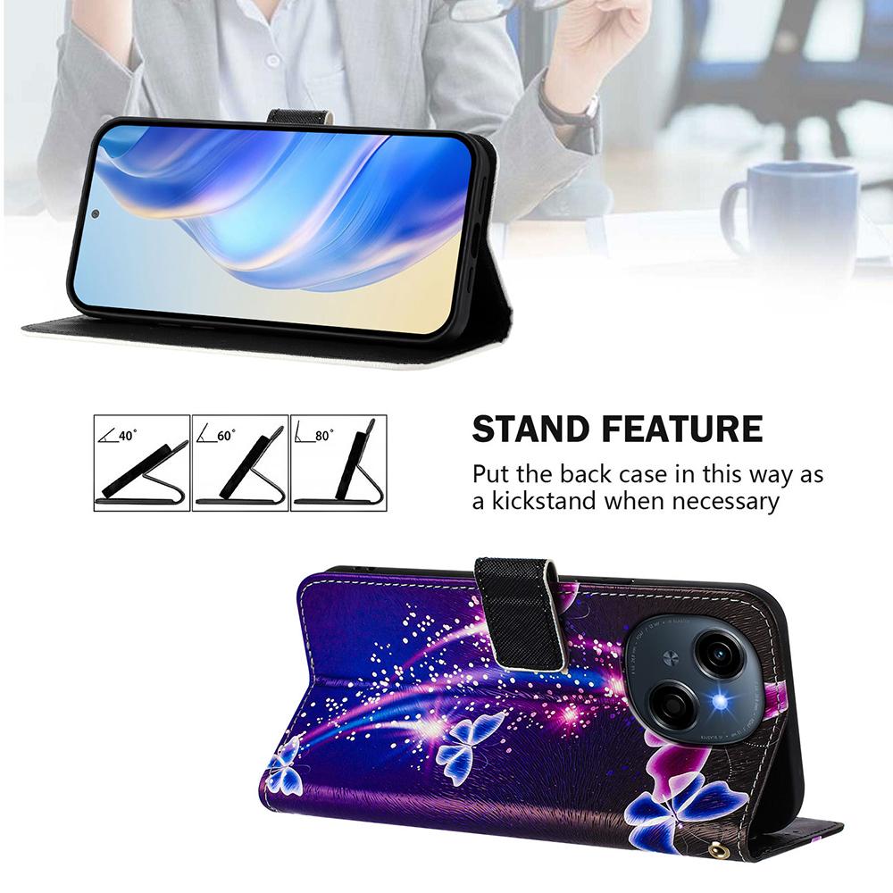 Coloured Drawing Wallet Case for Tecno Spark 10 10C 9 9T 8C Pova 5 4 Pro Neo 3 2 Shockproof Stand Card Holder Strap Phone Cover