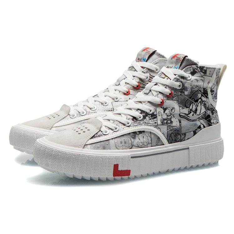 Disney X Li Ning Disney Skateboard Shoes Men's High top Antarctic Gray/Black/White AGCR179-4
