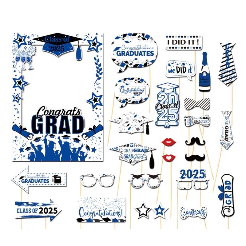 

Decorative Photo Booth Accessory Graduation Season Decoration Photography Props for Parties Elegant Paper Picture Frame синий