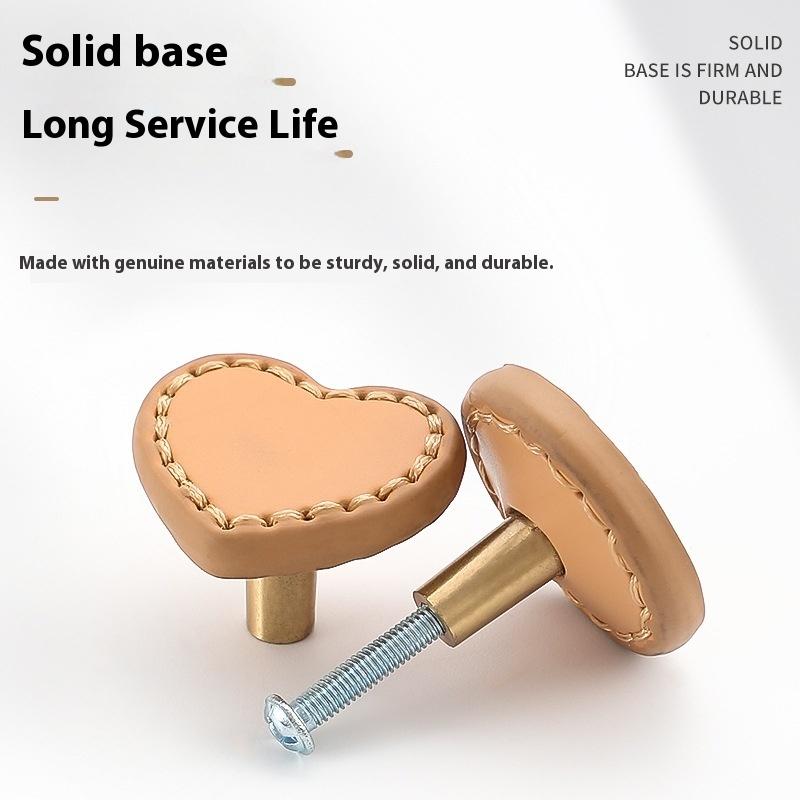 Soft Genuine Leather Drawer Pulls Handle And Knob For Children'S Room Cabinet Door Brass Leather Knob Brown Wardrobes Pull