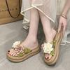 Two-color Flower Platform Slippers Women's Summer New Flat-bottomed Student Fashion Beach Cool Slippers