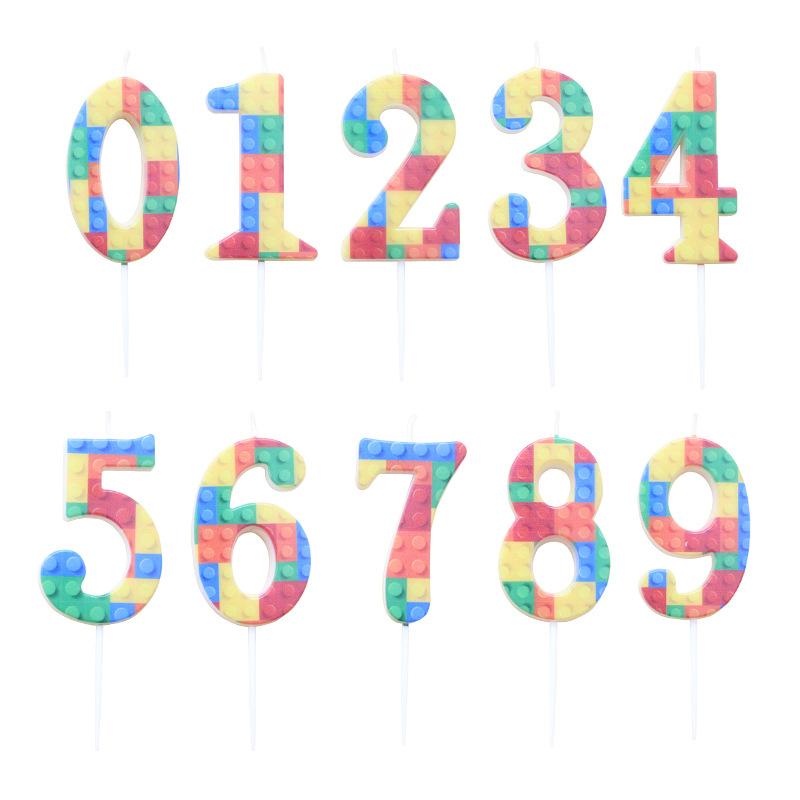 New Building Blocks Number 0-9 Birthday Cake Candle Lego Cartoon Theme Decoration