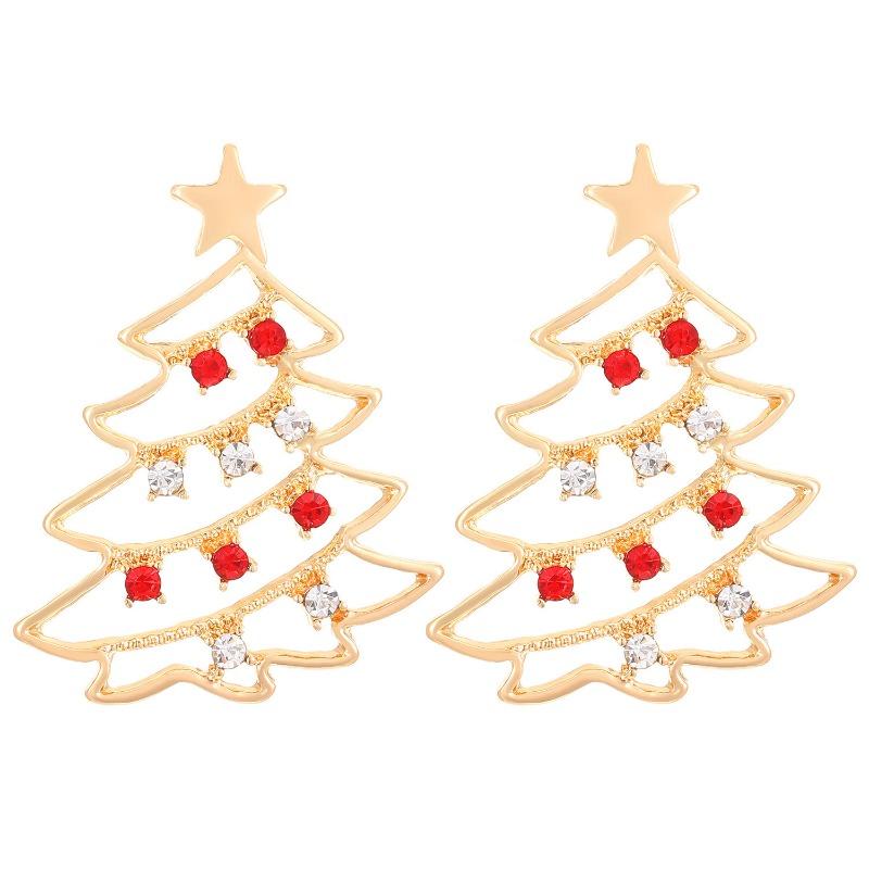 Hot Sale Colored Diamond Hollow Christmas Tree Earrings Women's Temperament Premium Christmas Pendant Earrings
