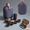 1Set-Travel Tea Set Portable Kung Fu Tea Set Ceramic Teapot Tea Canister Tea Cup Outdoor Quick Cup Tea Canister Leather Bag