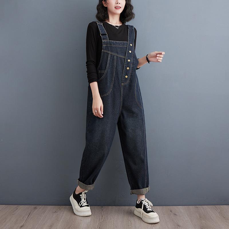 Women's Plus Size Slimming Cropped Overalls - Autumn Japanese & Korean Style