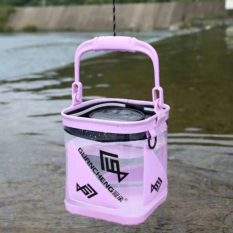 Durable Transparent Foldable Fish Bucket with Water Pump and Rope Default