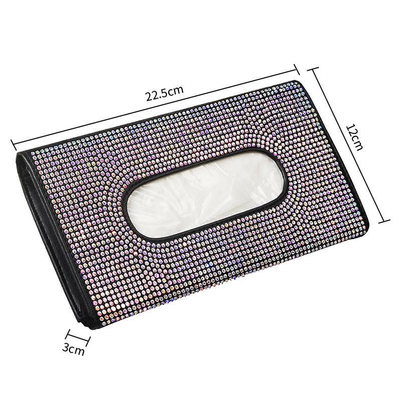 Bling Rhinestone PU Leather Car Sun Visor Tissue Box Holder Case Clip Backseat Tissue Case Auto Interior Accessories for Women
