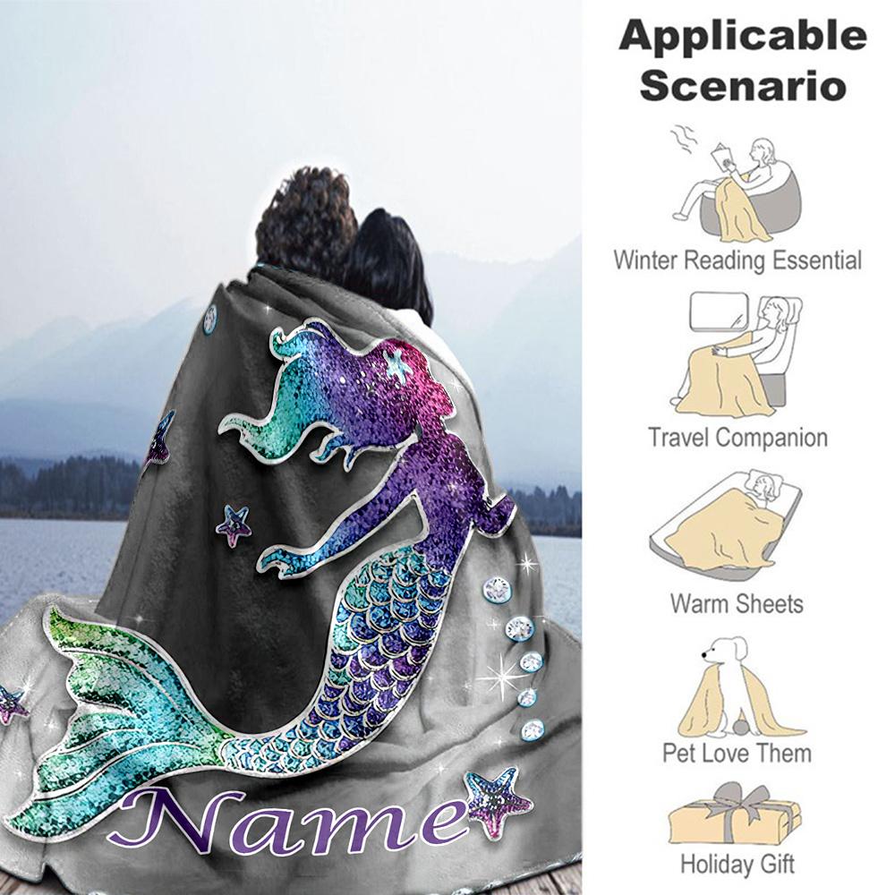 Mermaid54 Customize Your Name Blanket Throw Personalized Blanket Ultra-Soft Suitable for Living Room Livingroom Home Decor Chair