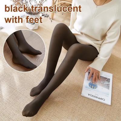 Translucent Black 220g Thick (winter) Women's Fleece Thermal Tights, Underwear, Transparent, Fawn