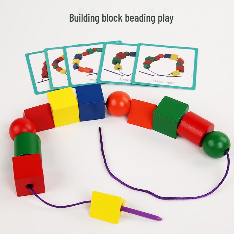 Montessori Wooden Toy: Geometric Shape Beading & Stacking Column for Baby's Focus & Shape Recognition