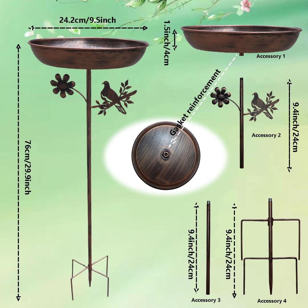 Standing Bird Bath Bowl ,Yard ,Gift ,Balcony, Fence, Deck Park Wildbird Drinking Porch Bird Feeder Tray with Stake