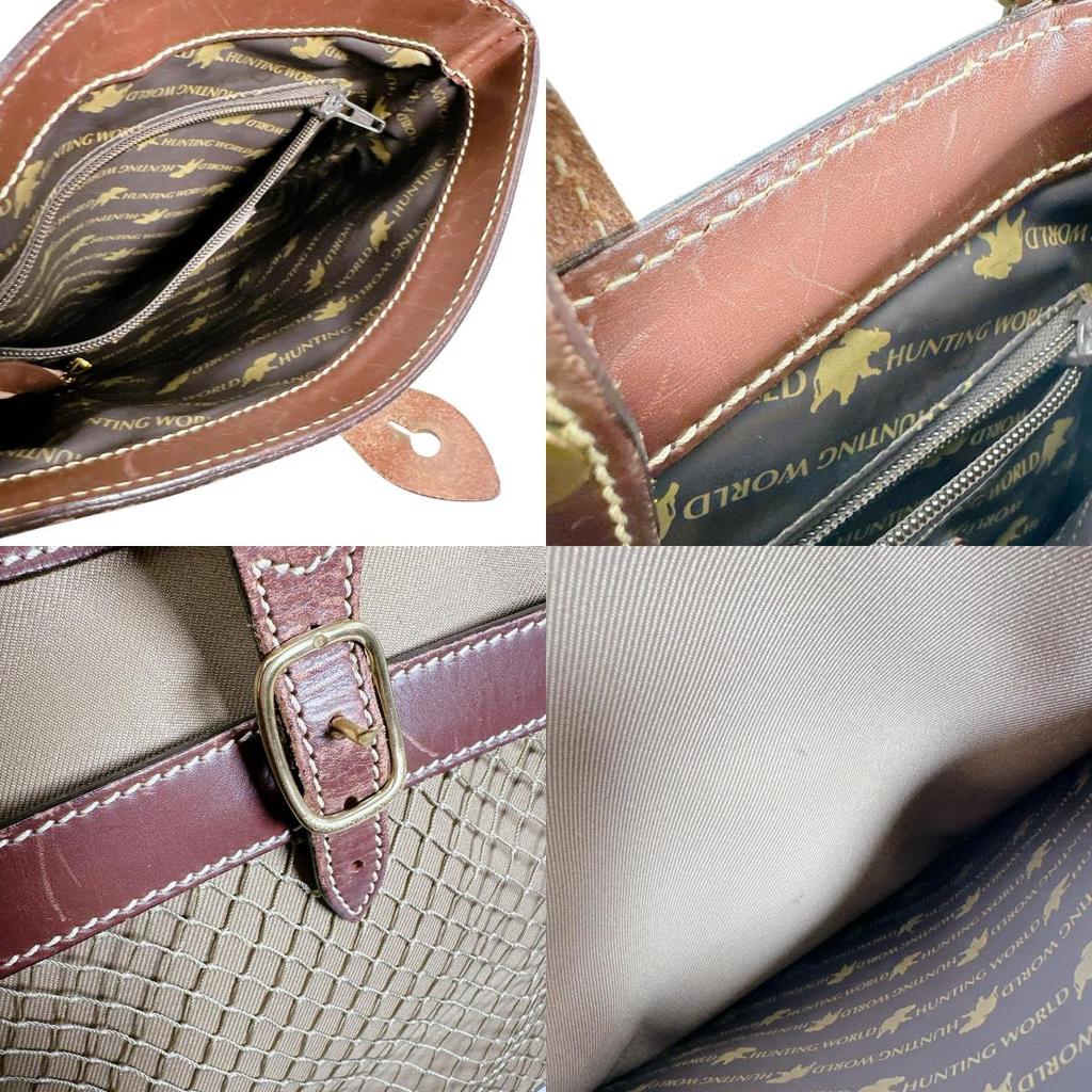 HUNTING WORLD Diagonally hung Shoulder Bag canvas Khaki x Brown unisex Used