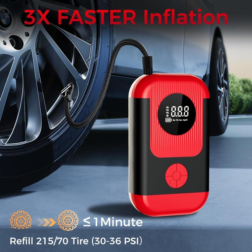 Tire Inflator Portable Air Compressor & Car Jump Starter, Cordless Air Pump with LED Light & Pressure Gauge for Auto,Motorcycles