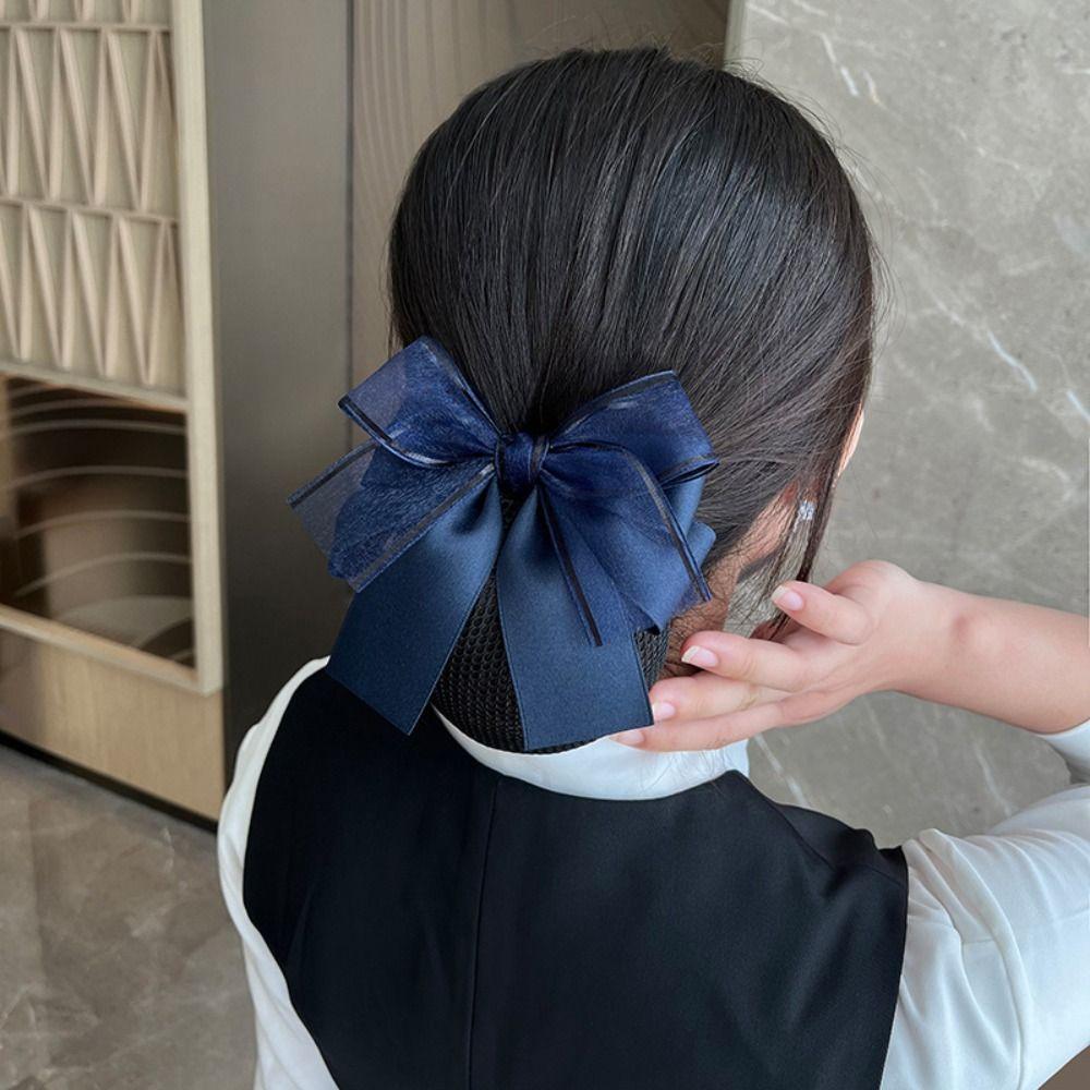 Women Spring Clips Bowknot Hair Bun Cloth Hairgrips Cover Net Elegant Korean Bun Snood  Nurse