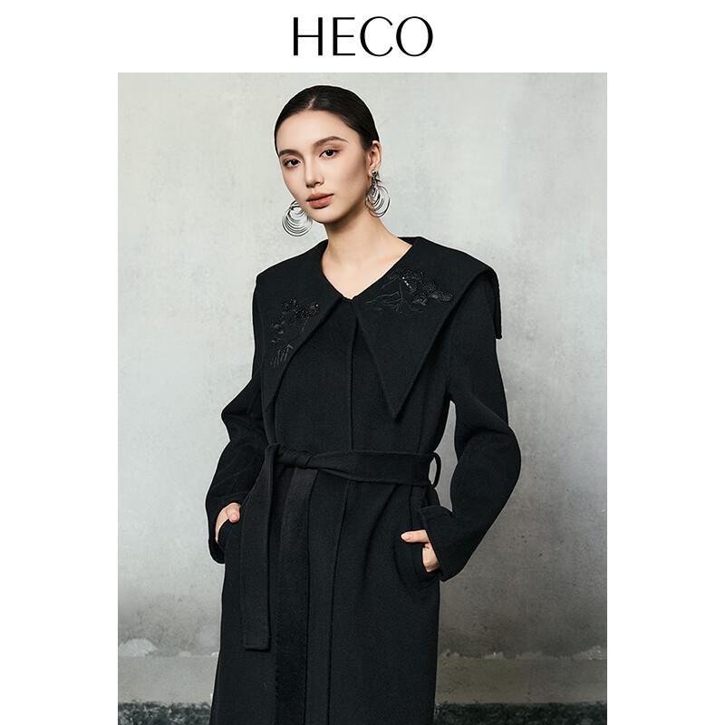 HECO Women's Embroidered Double-faced Wool Long Winter Coat