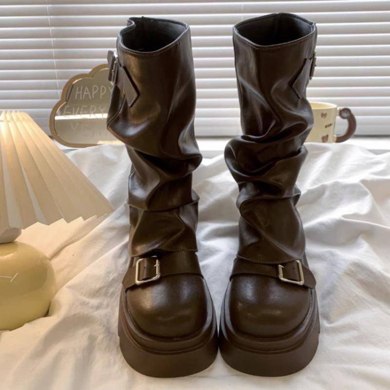 2026 New Spring/Autumn/Winter Brown Versatile Thick Bottom Women's Retro Maillard Medium Top Boots