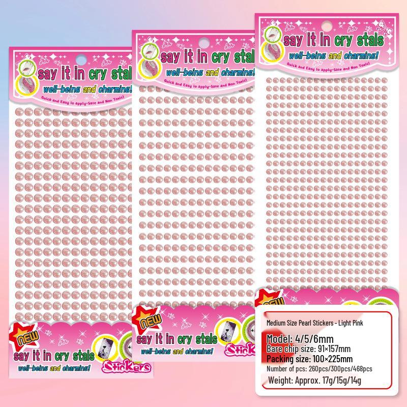 Medium Faux Pearl 4-6mm Colorful Rhinestone Gem Stickers for DIY Crafts