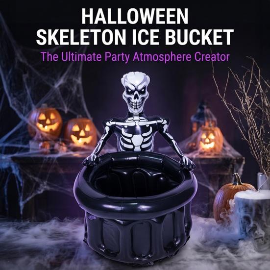 Inflatable Skull Ice Bucket Halloween Party Drink Tub Skeleton Beer Cooler For Decor