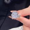 Damenringe Gelber Diamant Eis geschliffen Breit Rechteckig Rosa Weiß Hoher Kohlenstoff Solitärring