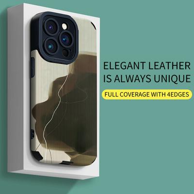 Vertical Grain Leather Ins Stylish Shell Soft Silicone Phone Case Back Cover with Camera Lens Full Protection for iPhone