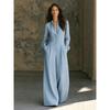 Womens V-Neck Long Sleeve Linen Jumpsuit Loose Wide Leg Casual Overall 2026 Fall Collection
