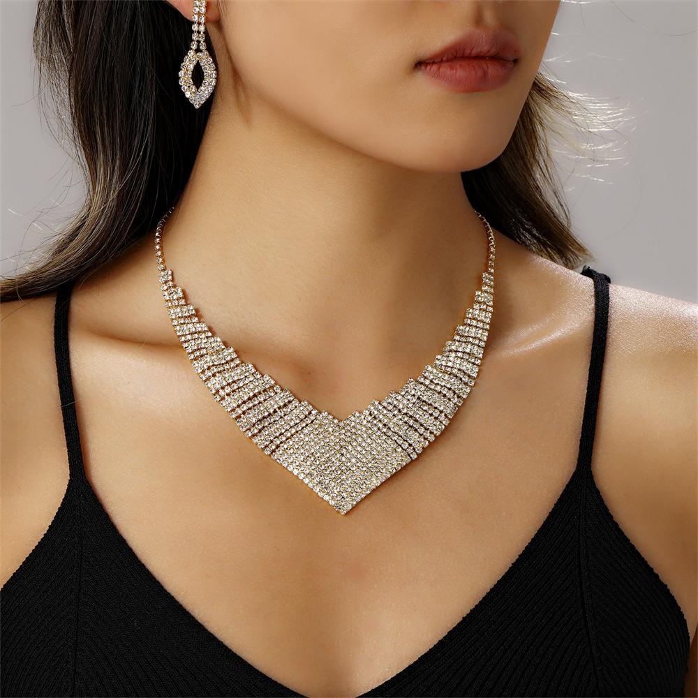 Europe, America, Fashion Light Luxury High-End Full Diamonds, Necklaces, Earrings, Jewelry Sets, Bridal Wedding Women'S Accessories
