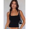 Shemoda Everyday Joker Hanging Collar Vest Women's Pure Color Silm Sexy Sexy Open Back Side Slit Short Top