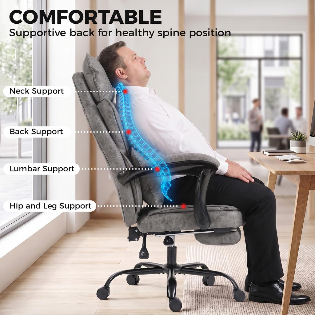 Executive Office Chair, 180kg Big and Tall Desk Chair, Grey