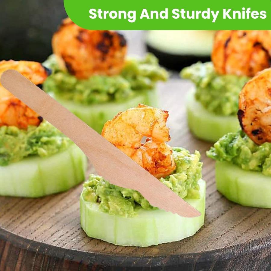 6.25" Disposable Wooden Knifes Natural Wooden Utensils Pack of 100ct